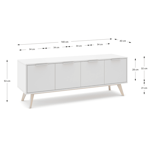 Móvel de TV VOLGA 140cm 4 portas branco