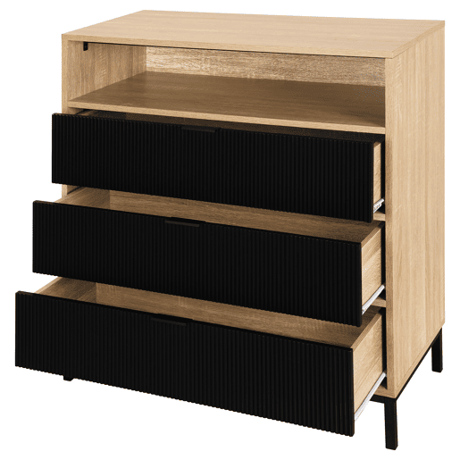 Cómoda simples DONI com 3 gavetas e 1 abertura Cómoda simples DONI com 3 gavetas e 1 abertura
