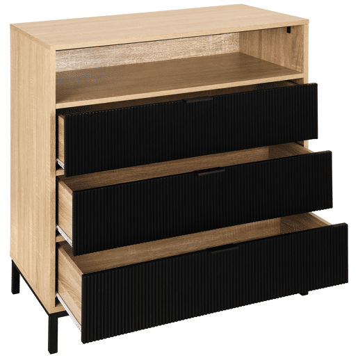 Cómoda simples DONI com 3 gavetas e 1 abertura Cómoda simples DONI com 3 gavetas e 1 abertura