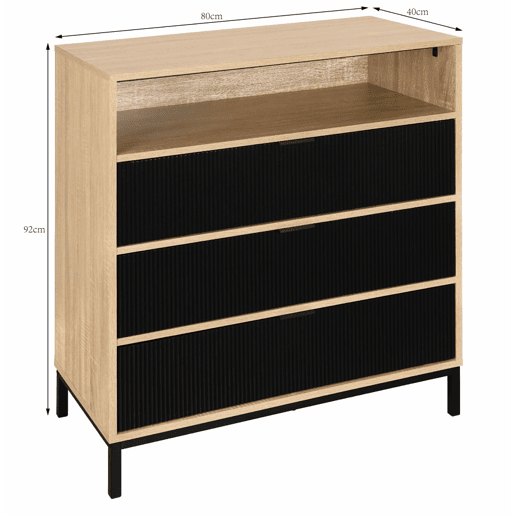 Cómoda simples DONI com 3 gavetas e 1 abertura Cómoda simples DONI com 3 gavetas e 1 abertura