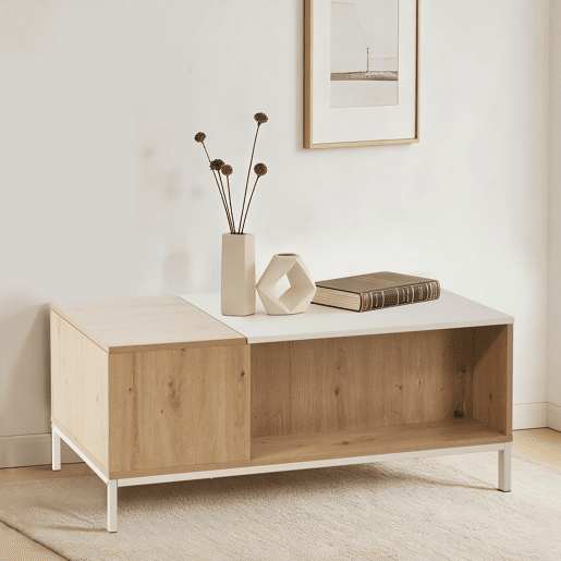 Mesa de centro elevável BOXI cor carvalho e bege