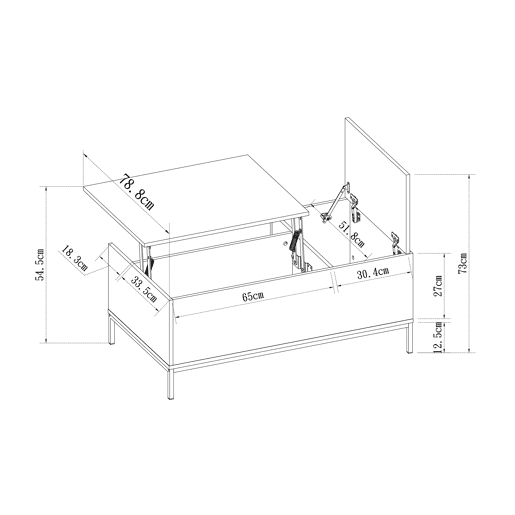 Mesa de centro elevável BOXI cor carvalho e bege