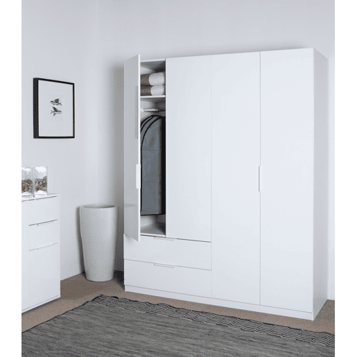 Roupeiro ESPRESSO 162x200cm portas batentes e 2 gavetas branco