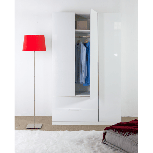 Roupeiro ESPRESSO 122x200cm portas batentes e 2 gavetas branco