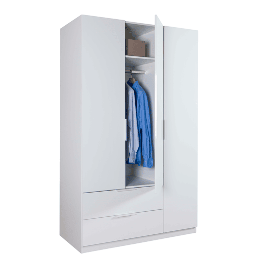 Roupeiro ESPRESSO 122x200cm portas batentes e 2 gavetas branco