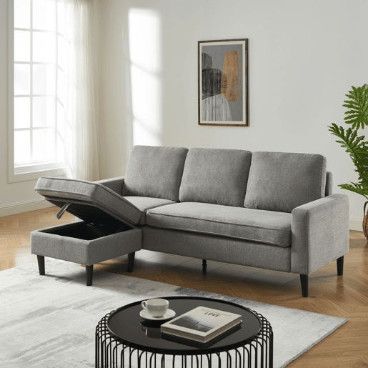 Chaise longue reversível SHEYLA cor cinza claro