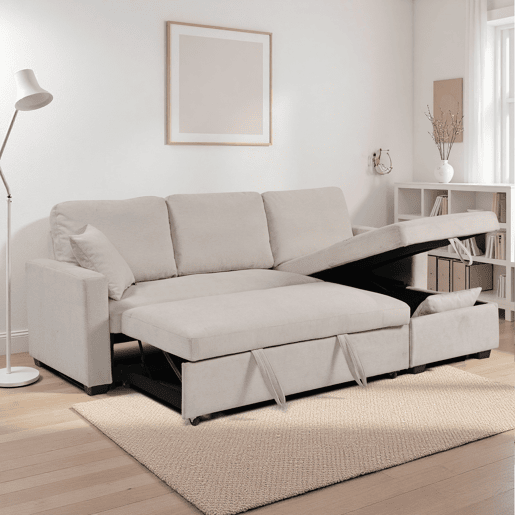Chaise longue reversível com cama LUCY cor bege
