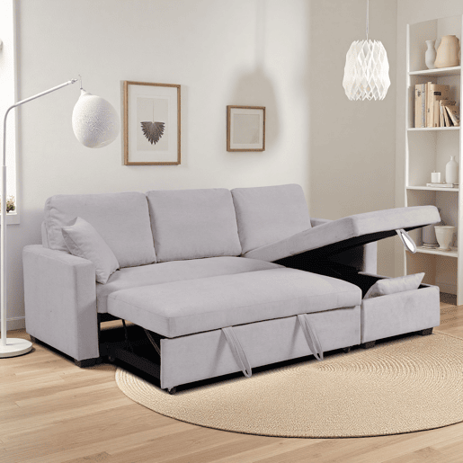 Chaise longue reversível com cama LUCY cor cinza claro