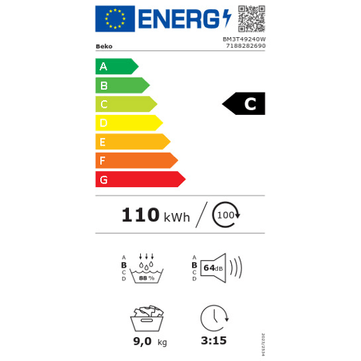 Máquina de secar roupa BEKO BM3T49240W 9kg bomba de calor