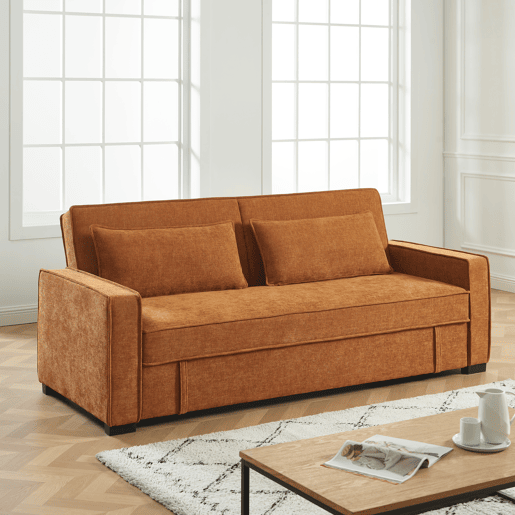 Sofá cama 3 lugares RONAN cor terracota