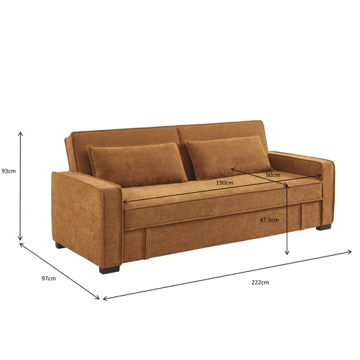 Sofá cama 3 lugares RONAN cor terracota