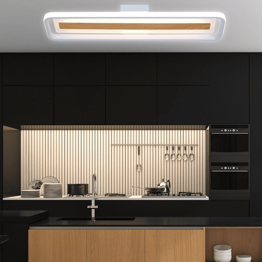 Plafon VOLANO LED 60w 60x15cm branco e madeira