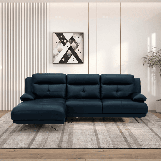 Chaise longue esquerda em pele KAILUA cor azul