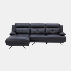 Chaise longue esquerda em pele KAILUA cor preto