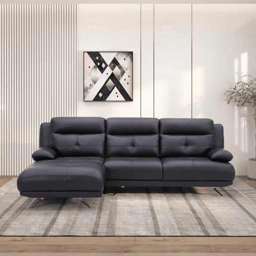 Chaise longue esquerda em pele KAILUA cor preto