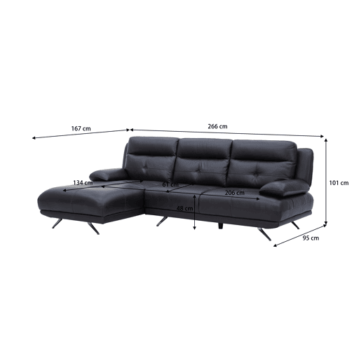 Chaise longue esquerda em pele KAILUA cor preto