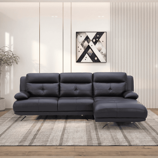 Chaise longue direita em pele KAILUA cor preto