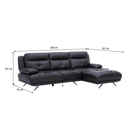 Chaise longue direita em pele KAILUA cor preto