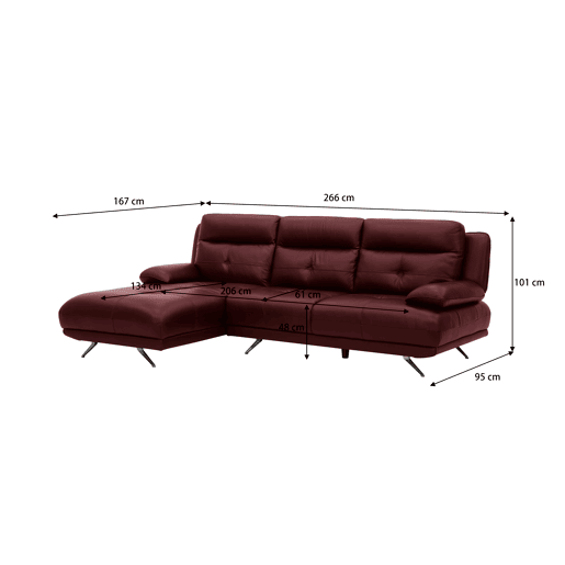 Chaise longue esquerda em pele KAILUA cor vermelho