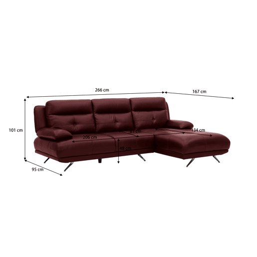Chaise longue direita em pele KAILUA cor vermelho