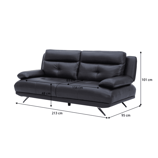 Sofá 3 lugares fixo em pele KAILUA cor preto