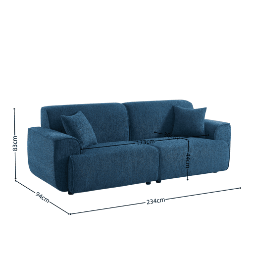 Sofá 3 lugares fixo FANY cor azul