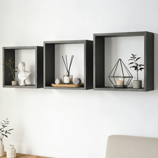 Conjunto de 3 prateleiras quadradas NEXO cor cinza Conjunto de 3 prateleiras quadradas NEXO cor cinza