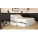 Cama BETA 140x190cm, mesita, 2 cajones y cama 90x190cm Cama BETA 140x190cm, mesita, 2 cajones y cama 90x190cm Blanco