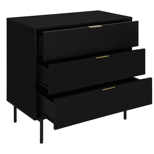 Cómoda KORO com 3 gavetas cor preto