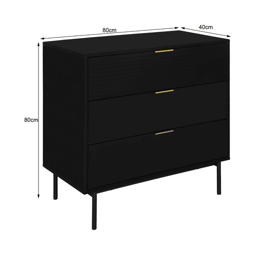 Cómoda KORO com 3 gavetas cor preto