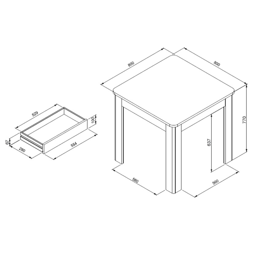 Mesa de cozinha fixa OSCAR com gaveta branco