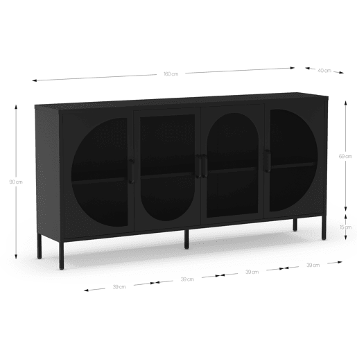 Aparador TAYRA com 4 portas cor preto