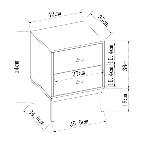 Mesa de cabeceira KARO com 2 gavetas cor bege