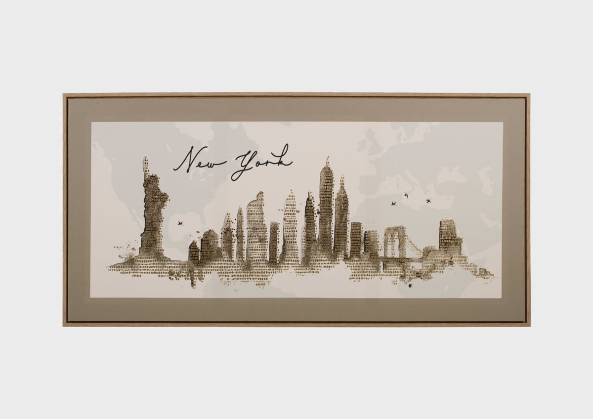 Pintura original enmarcada NEW YORK GOLDEN DOTS 60x120cm 