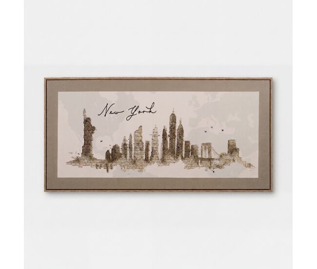 Pintura original enmarcada new york golden dots 60x120cm