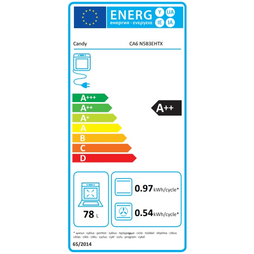 Forno elétrico CANDY CA6 N5B3EHTX multifunções 78 litros