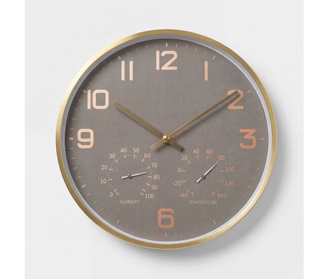 Reloj de pared con termometro niville dorado diámetro 40cm