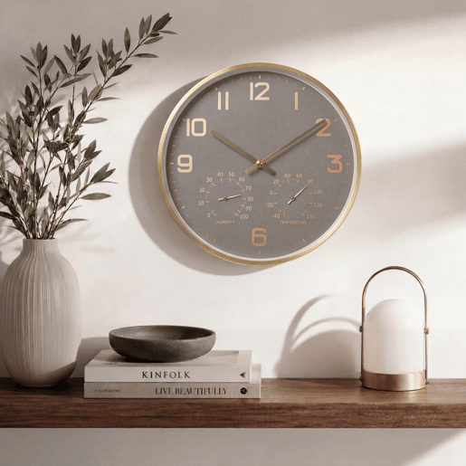 Relógio de parede com termómetro NIVILLE dourado 40cm de diâmetro