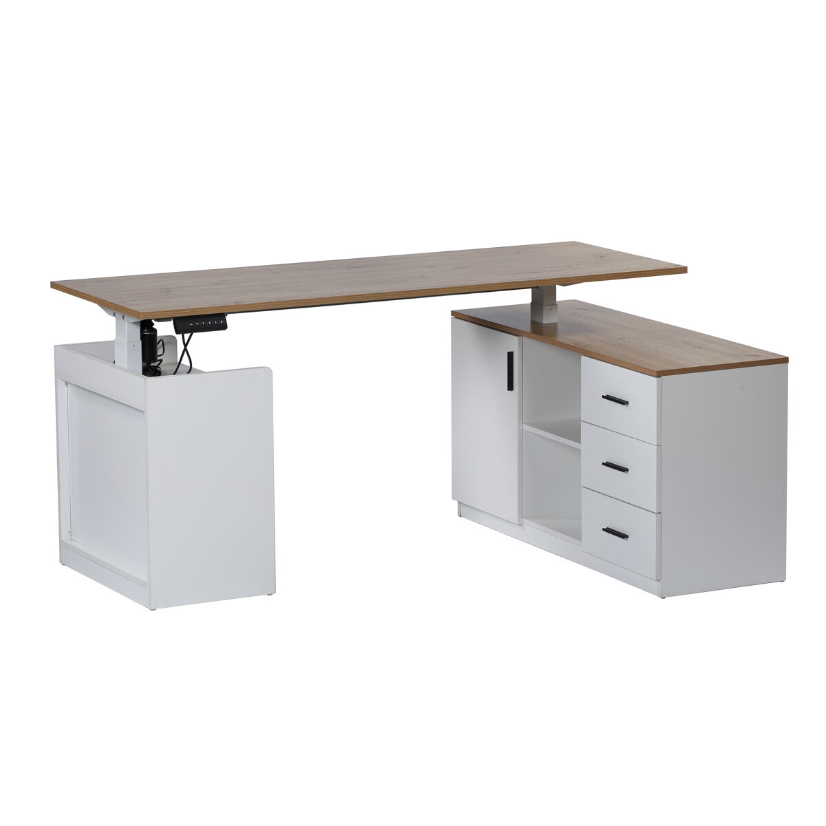 Mesa de escritorio tanamaze 160x74x110cm blanco y roble - conforama