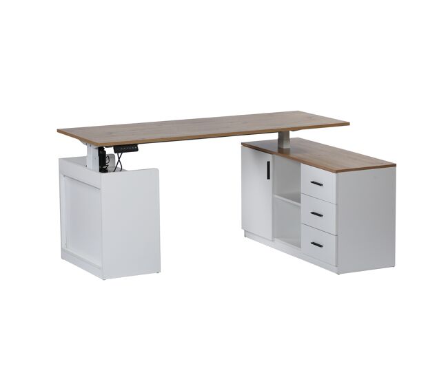 Mesa de escritorio tanamaze 160x74x110cm blanco y roble - conforama