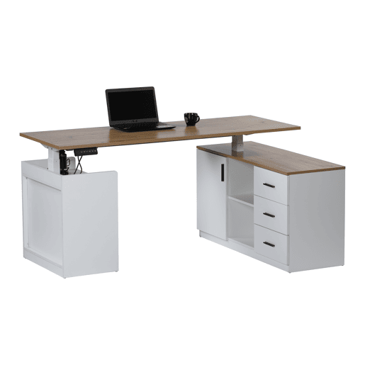 Secretária TANAMAZE 160x74x110cm branco e carvalho