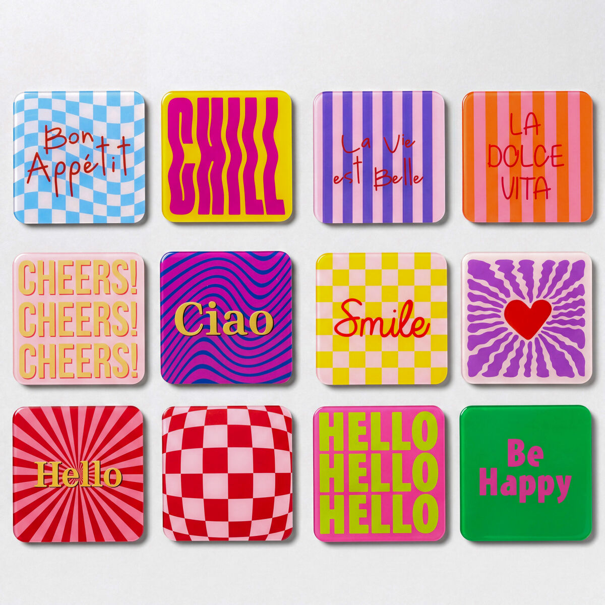 Posavasos FUN de MDF con diseños variados, 9,5 cm