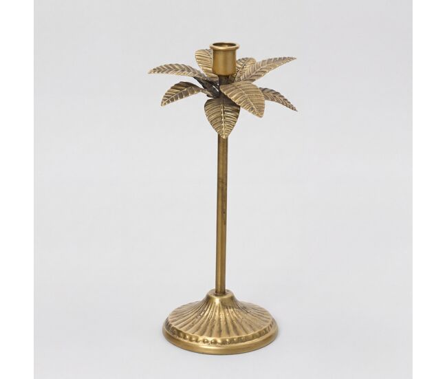 Porta vela palm de metal dorado 28,5x16,5cm