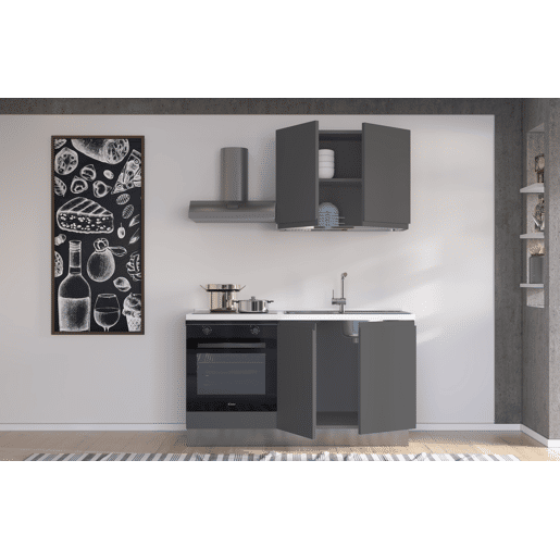 Cozinha com eletrodomésticos GILDA GOLA 150cm direita cinza escuro e titânio