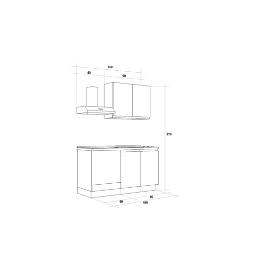 Cozinha com eletrodomésticos GILDA GOLA 150cm direita cinza escuro e titânio