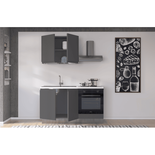 Cozinha com eletrodomésticos GILDA GOLA 150cm esquerda cinza escuro e titânio
