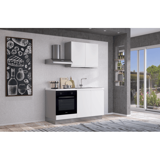 Cozinha com eletrodomésticos GILDA GOLA 150cm direita branco mate e cinza claro
