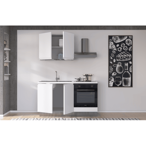 Cozinha com eletrodomésticos GILDA GOLA 150cm esquerda branco mate e cinza claro