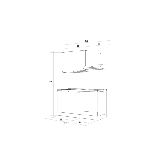 Cozinha com eletrodomésticos GILDA GOLA 150cm esquerda branco mate e cinza claro