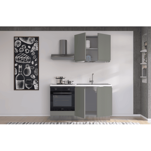 Cozinha com eletrodomésticos GILDA GOLA 150cm direita verde e cinza claro